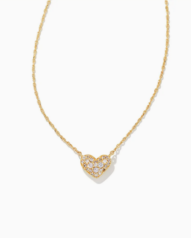 Ari Pave Crystal Heart Necklace White CZ Gold