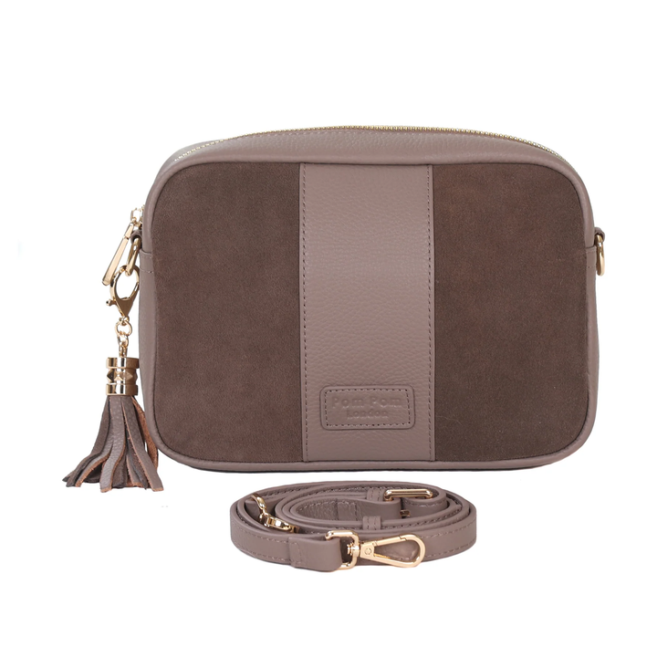Pom Pom London City Suede & Leather Bag Mocha