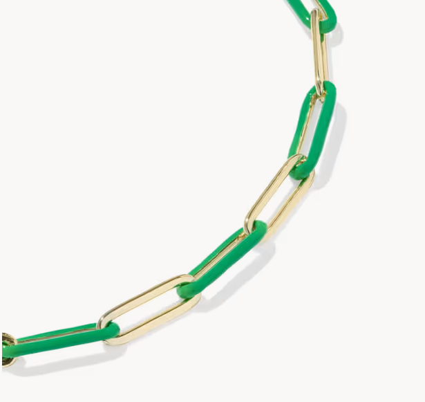 Courtney Enamel Link Bracelet Gold Green Enamel
