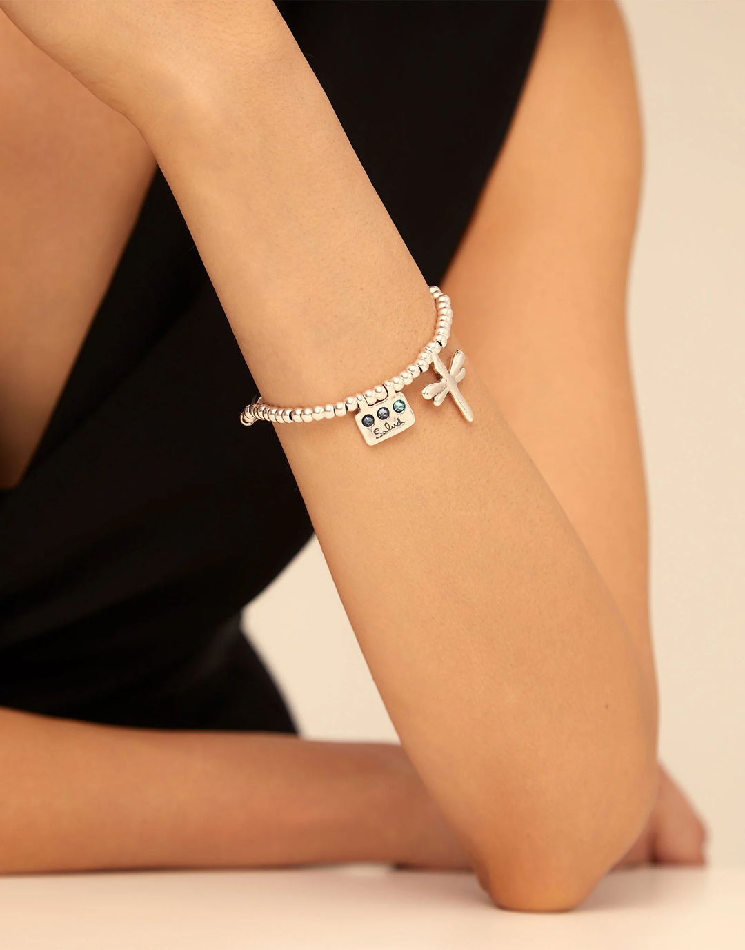 Heal Me Beaded Stretch Bracelet with Dragonfly Charm