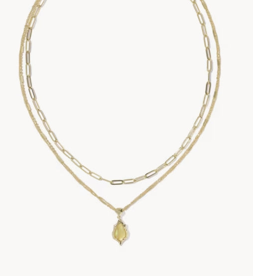 Adriana Scallop Frame Multi Strand Necklace Yellow Iridescent Abalone Gold