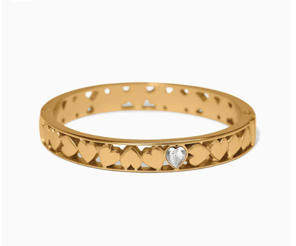 Mystery of Love Heart Hinged Bangle Bracelet Gold