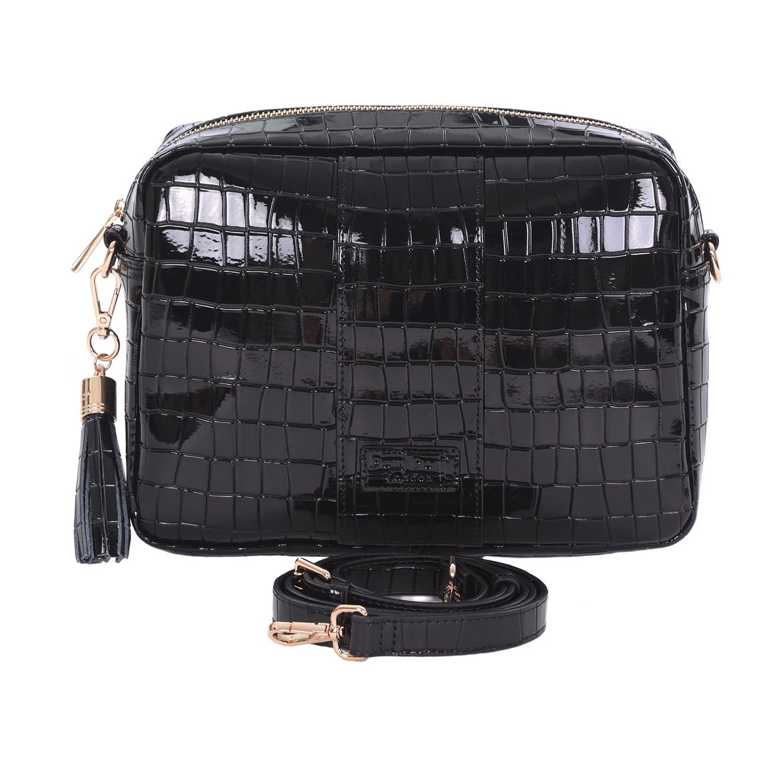 Pom Pom London City Plus Bag Patent Croc Black