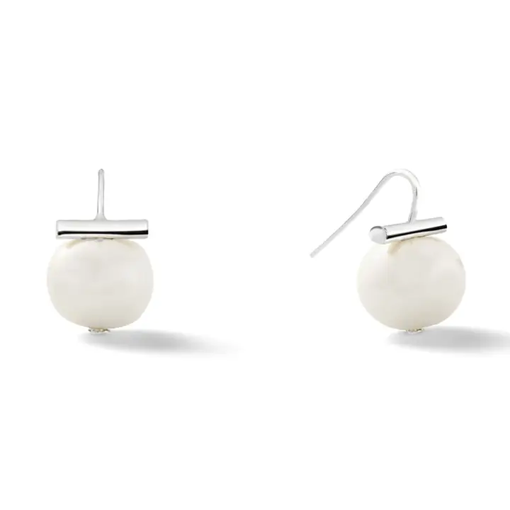 Medium Pebble Pearl Sterling Silver Earrings White