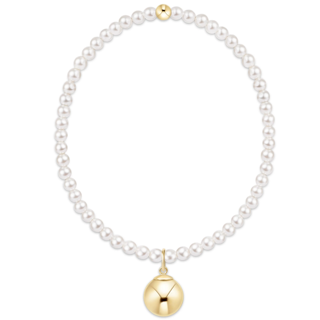 Classic Pearl 3mm Bracelet with Classic 10mm Charm Gold