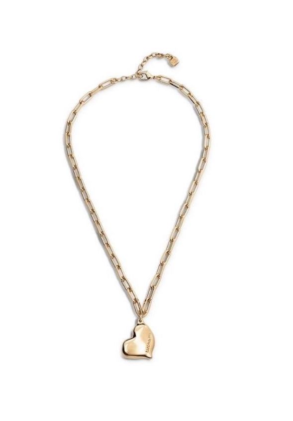 Heart Beat Link Chain Necklace with Heart Gold