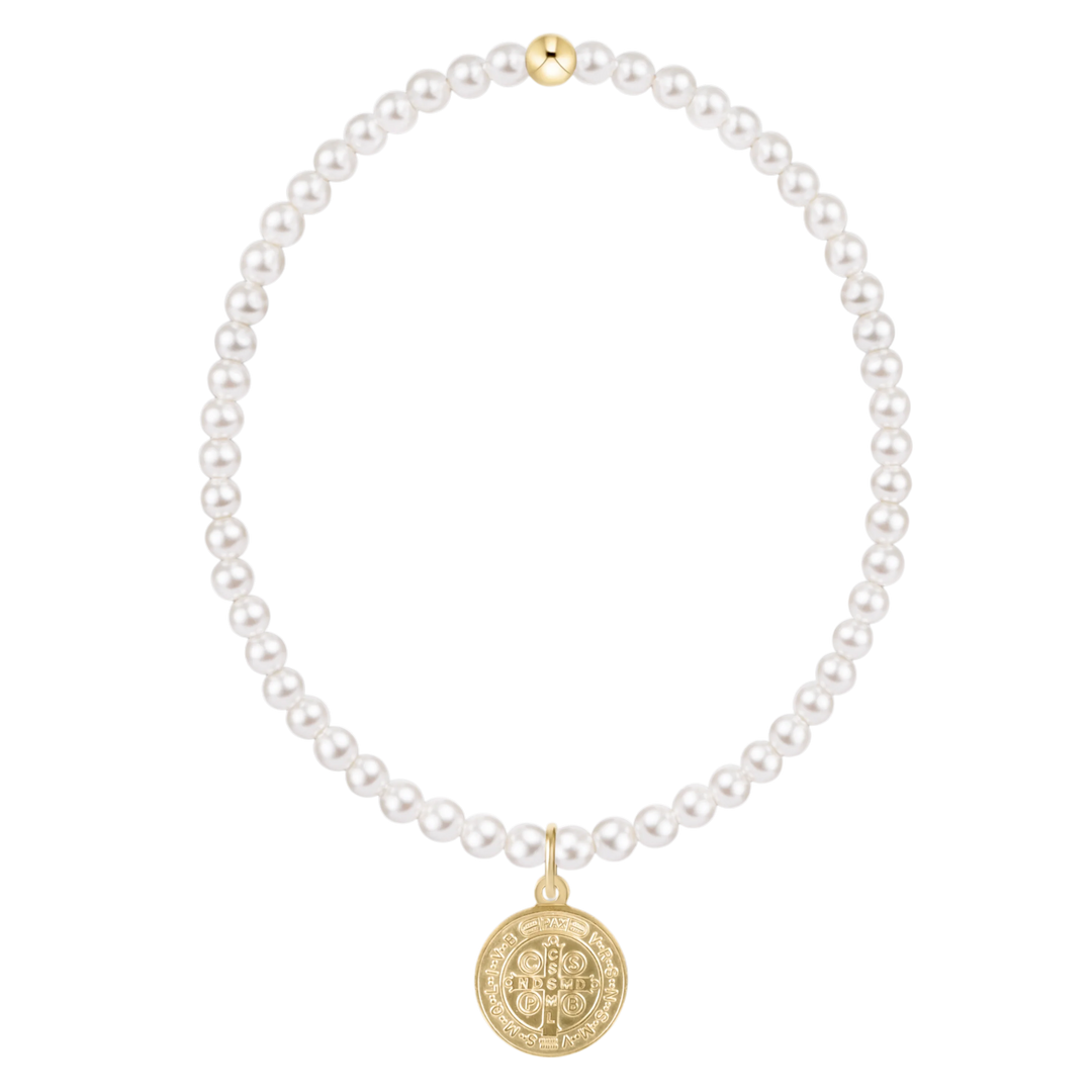 Classic Pearl 3mm Bracelet Blessing Gold Disc