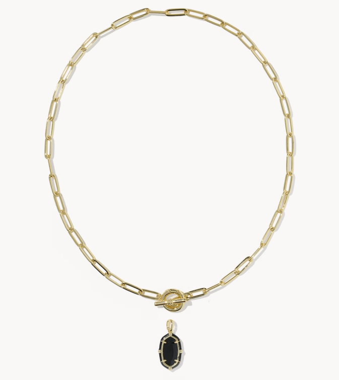 Elisa Enamel Link Chain Necklace Gold Black Agate