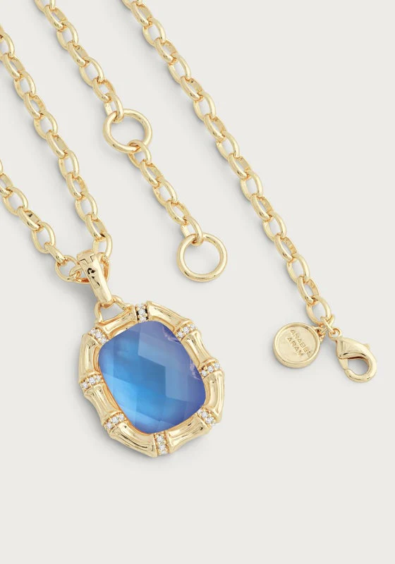 Anabel Aram Bamboo with Stone Pendant Necklace Iridescent Swiss Blue
