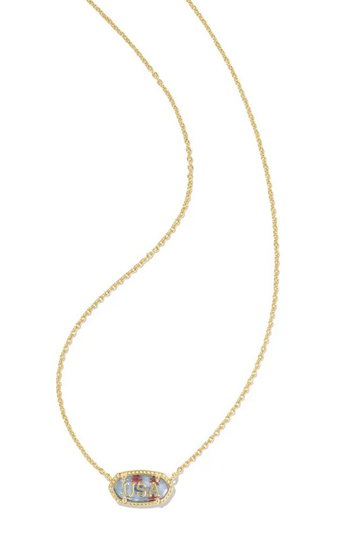 Elisa USA Short Pendant Necklace Red White Blue Star Illusion Gold