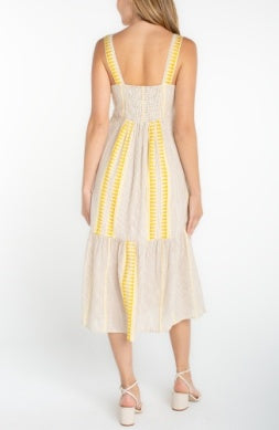 Sleeveless Midi Dress Cream and Brown Stripe