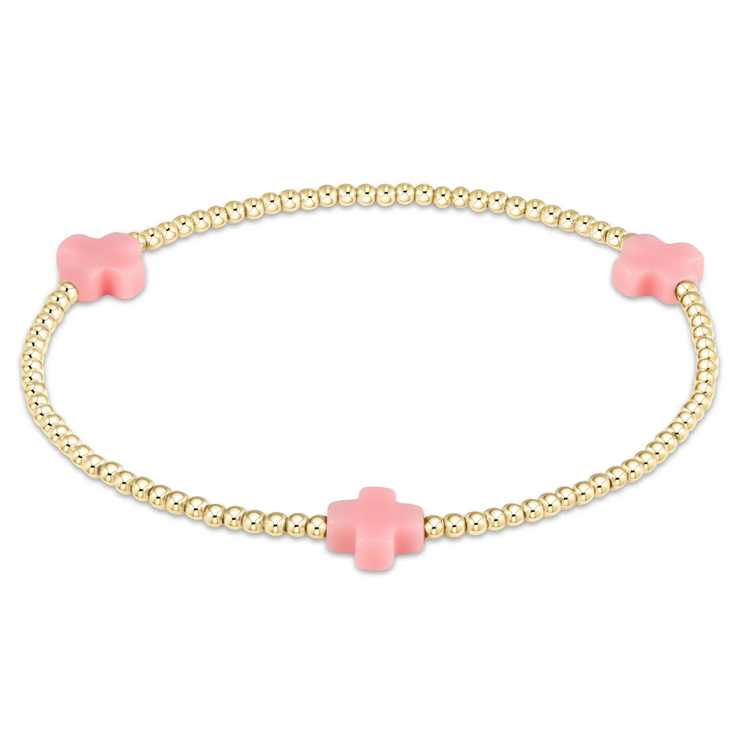 Signature Cross 2mm Gold  Bracelet Pink