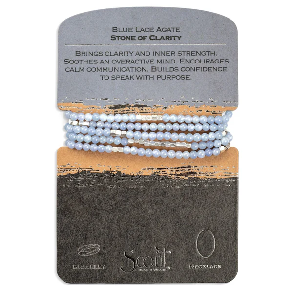 Stone Wrap Bracelet/Necklace Blue Lace Agate/Gold/Clarity