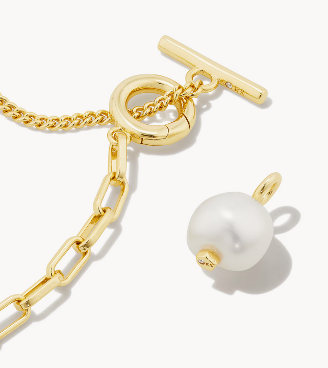 Leighton Convertible Pearl Chain Necklace in White Pearl Gold