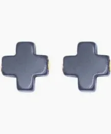 Signature Cross Stud Earrings- Navy
