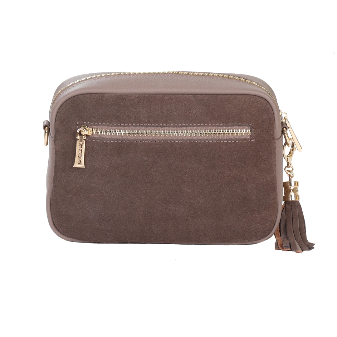 Pom Pom London City Suede & Leather Bag Mocha