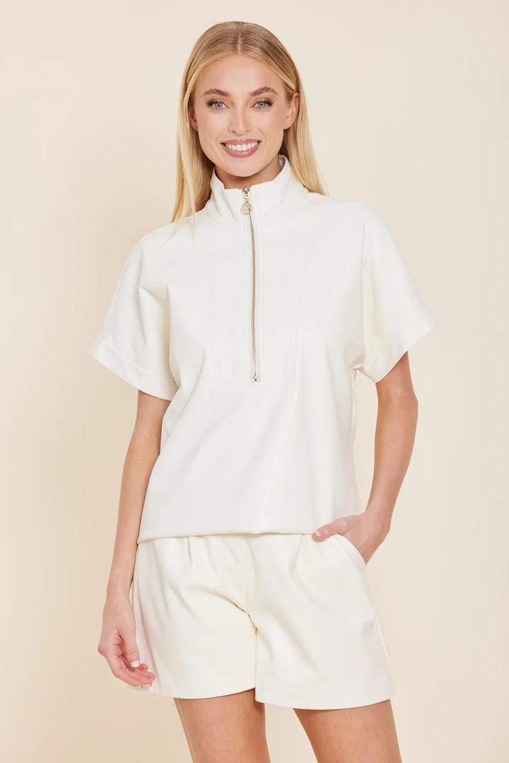 Faux Leather Zip Up Top Creme