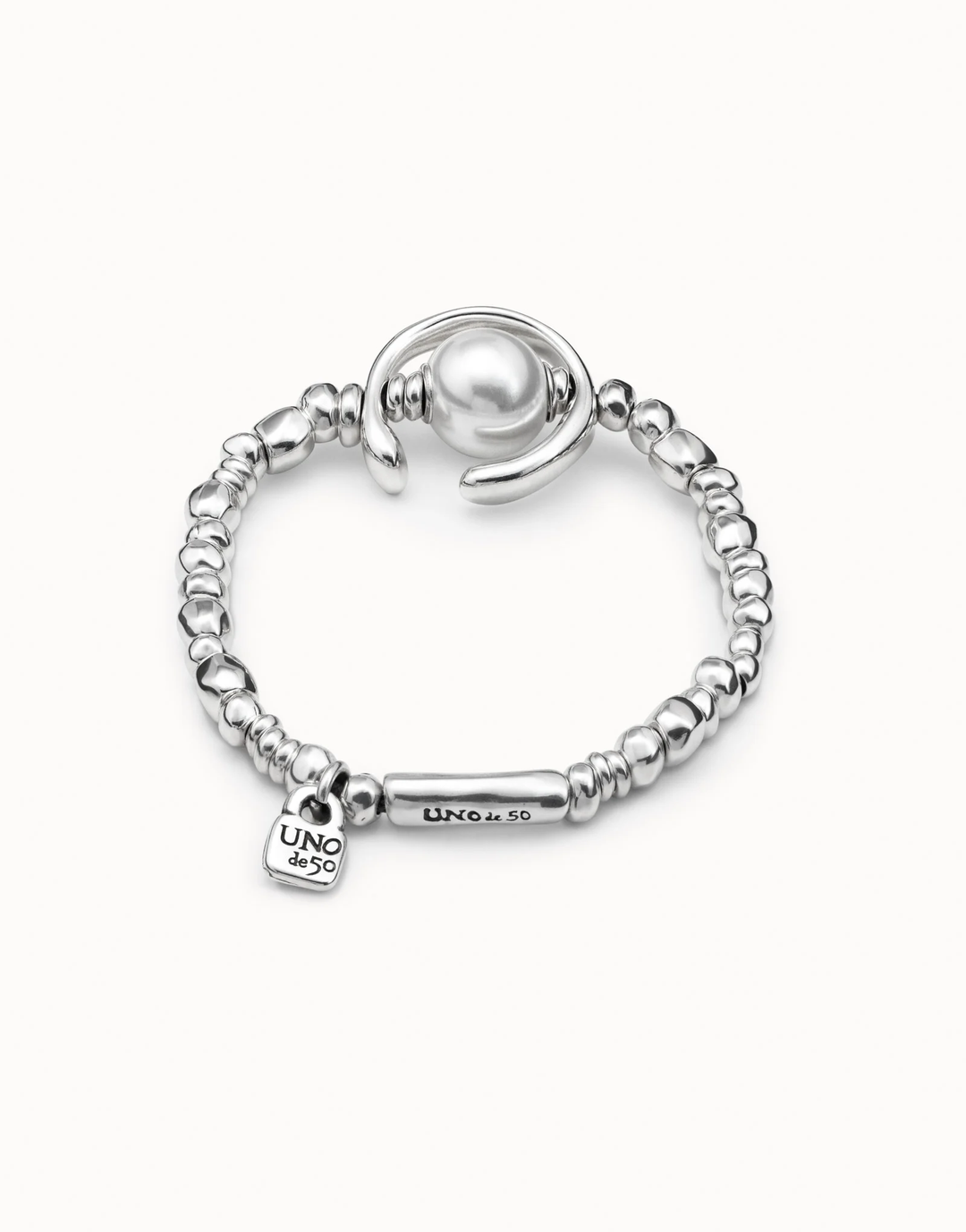 Another Round Oh Oh Oh Silver Bracelet with White Pearl Medium