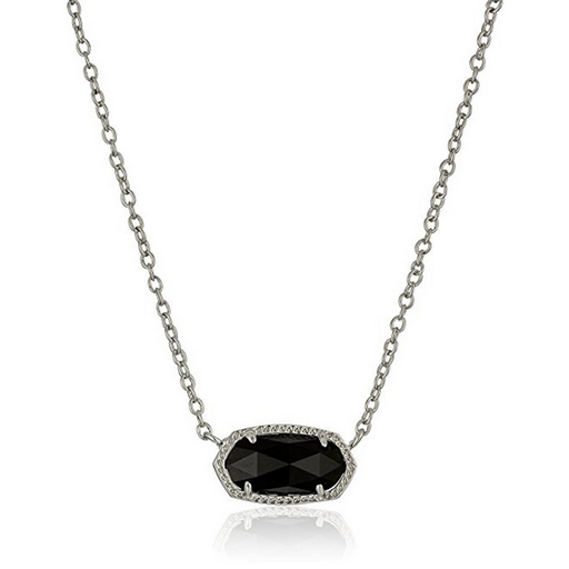 Elisa Short Pendant Necklace Rhodium Black
