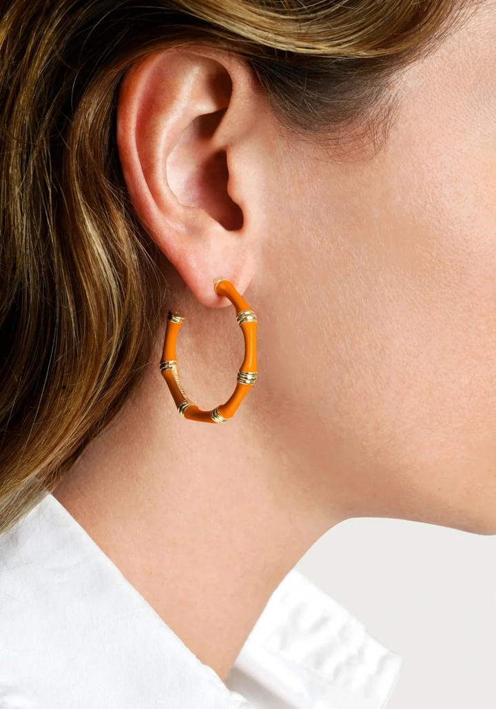 Anabel Aram Bamboo Enameled Hoop Earrings Clementine