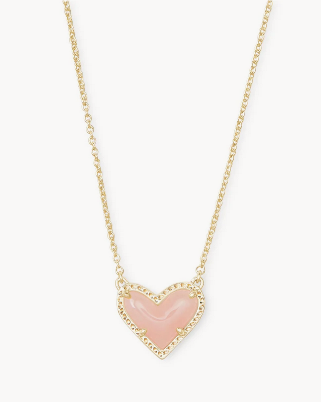 Ari Heart Short Pendant Necklace Rose Quartz Gold