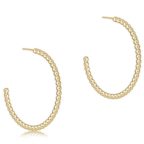 Beaded Classic 1.25" Post  Hoop 2mm Gold