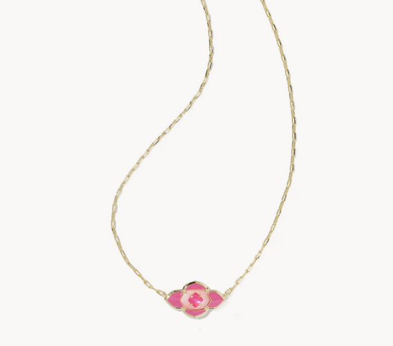 Abbie Medallion Short Pendant Necklace Hot Pink Mix Gold
