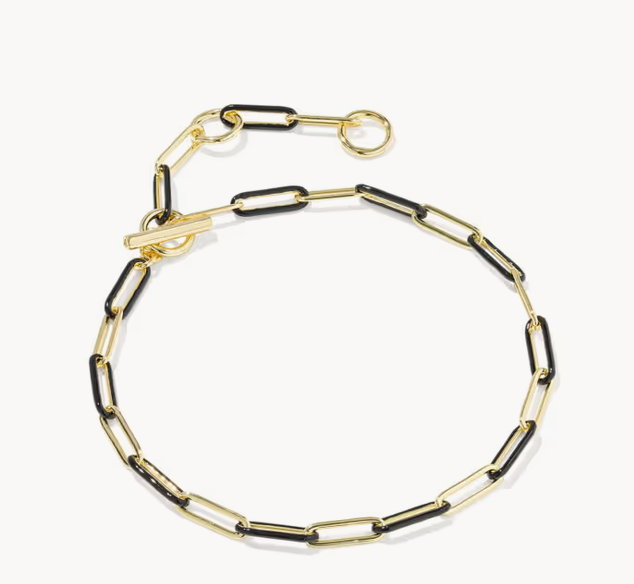 Courtney Enamel Link Necklace Gold Black Enamel