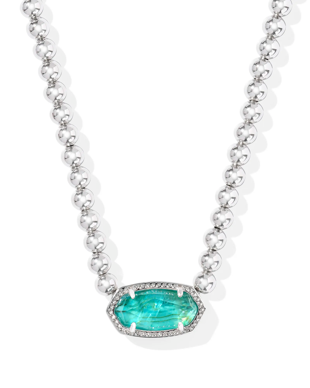 Elisa Beaded Necklace Rhodium Bright Aqua Illusion