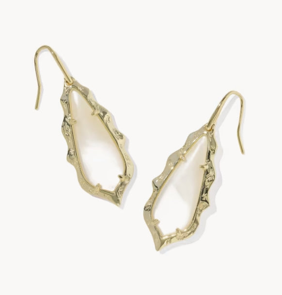 Adriana Scallop Frame Drop Earrings Mother of Pearl Gold