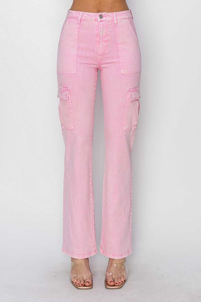 High Rise- Ankle Straight Pants Acid Pink