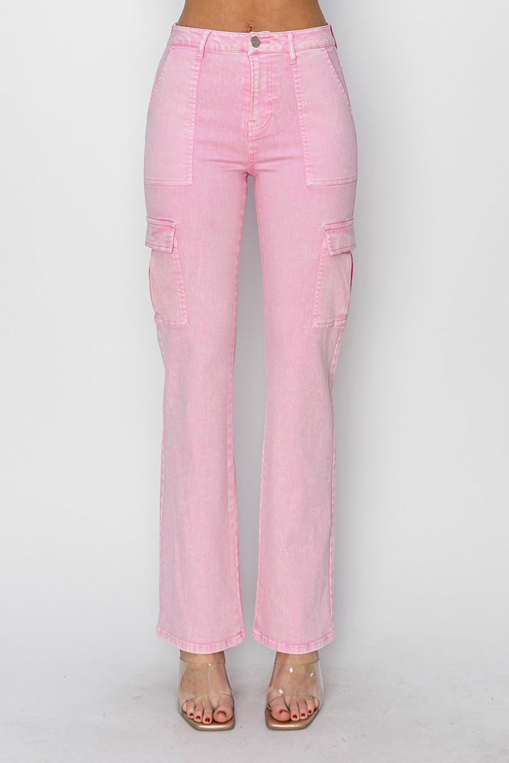 High Rise- Ankle Straight Pants Acid Pink