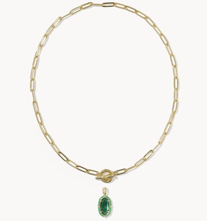 Elisa Enamel Link Chain Necklace Gold Emerald Illusion
