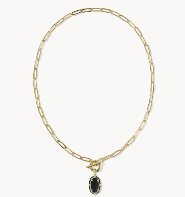 Elisa Enamel Link Chain Necklace Gold Black Agate
