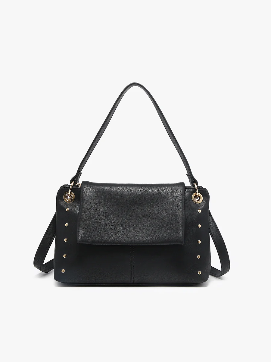 Juliana Flapover Crossbody/Shoulder Bag in Black