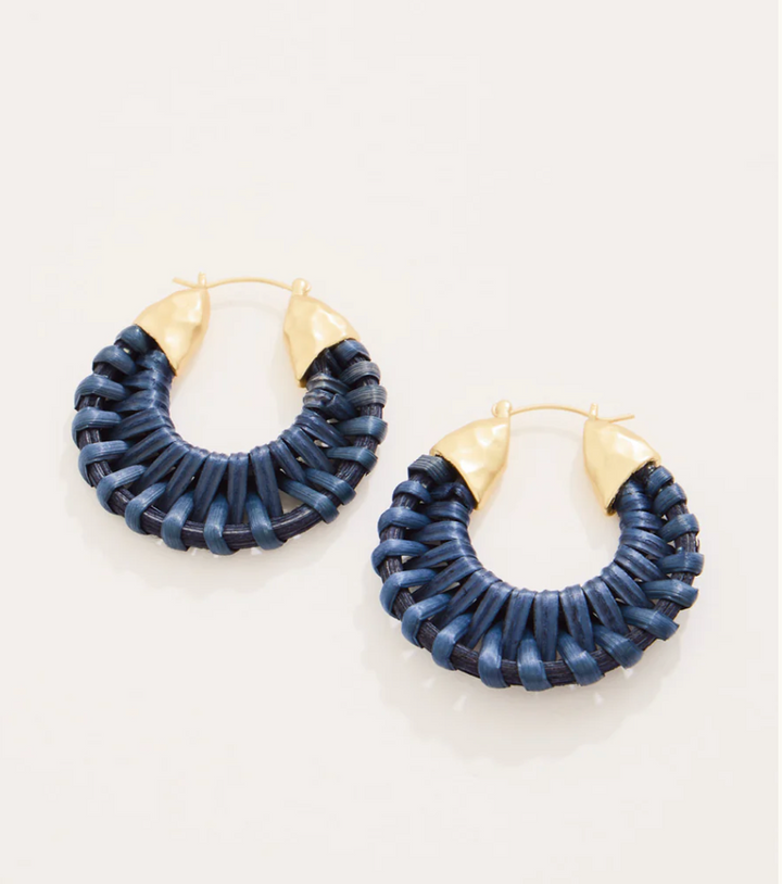 Wicker Hoop Earrings Dark Blue