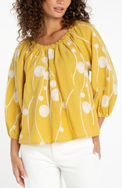 3/4 Sleeve Woven Top Yellow and Cream