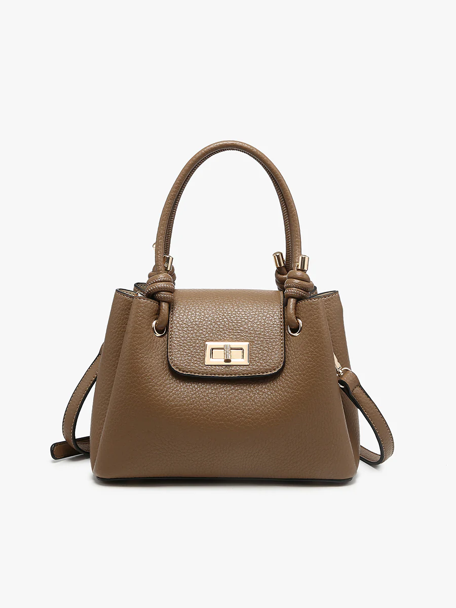 Zoey 3-Compartment Twist-Lock Satchel in Ash Brown