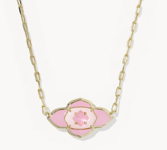 Abbie Medallion Short Pendant Necklace Pink Mix Gold