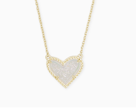 Ari Heart Short Pendant Necklace Gold Iridescent Drusy