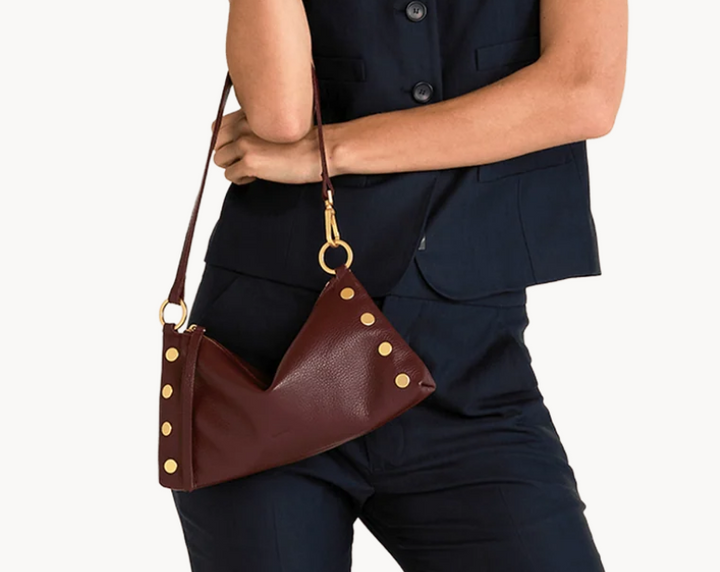 Kyle Cherrywood Pebble Shoulder/Crossbody w/Gold Rivets