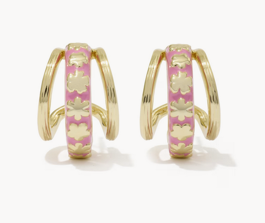 Jane Huggie Earring Dark Pink Enamel Gold