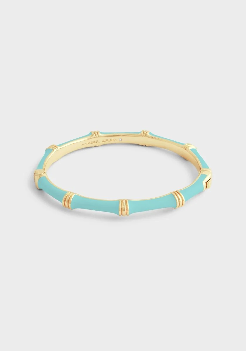 Anabel Aram Bamboo Enameled Hingled Bangle Turquoise
