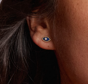 Mini Eye Stud Earring Gold Dark Blue Magnesite