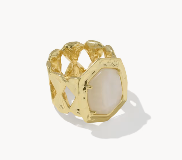 Daphne Tiger Stripe Cocktail Ring Gold Natural MOP