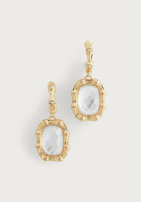 Anabel Aram Bamboo With Stone Drop Earrings- Mother of Pearl
