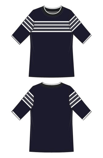 Short Sleeve Crew Neck Sweater- Navy and White Stripe