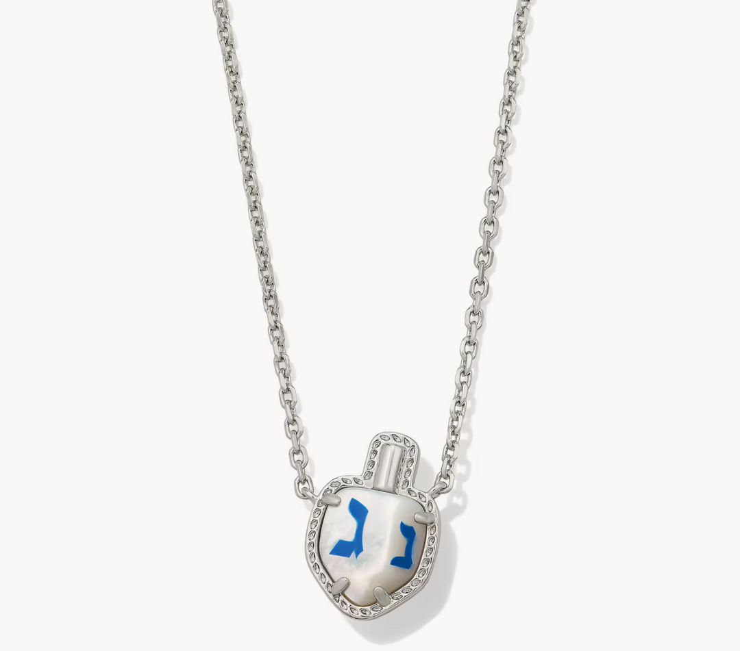Dreidel Short Pendant Necklace Ivory MOP Silver