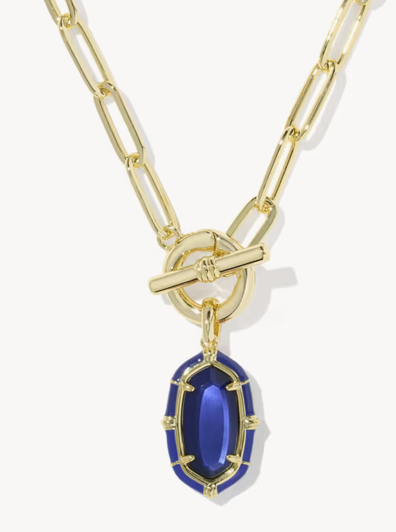 Elisa Enamel Link Chain Necklace Gold Navy MOP