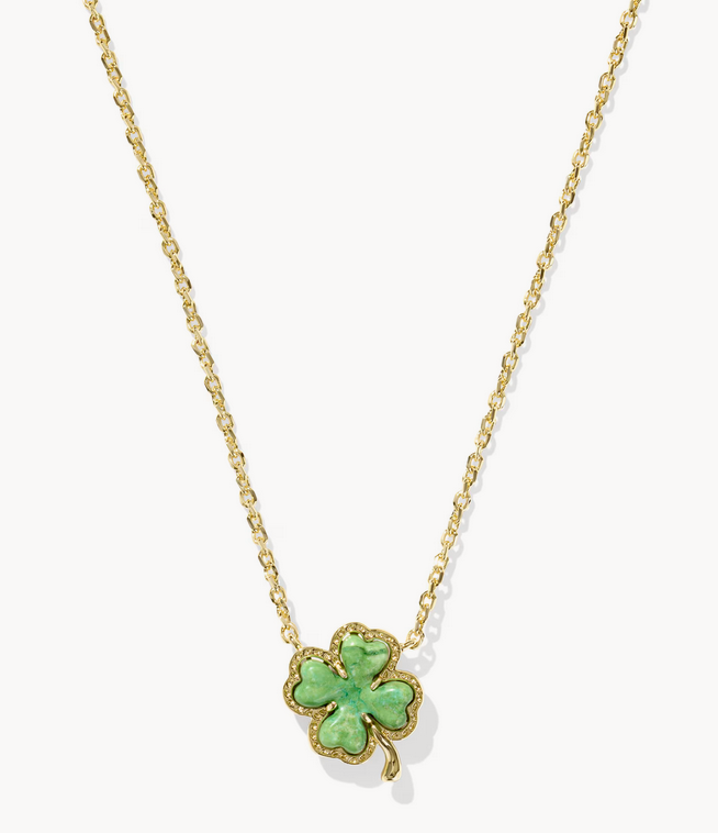 Clover Short Pendant Necklace Lime Green Magnesite Gold